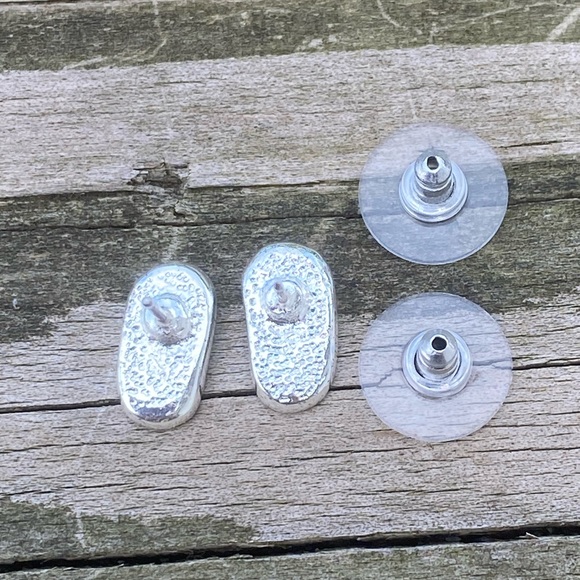 Thong sandals flip flops earrings slippahs silver tone turquoise enamel studs - Picture 6 of 8